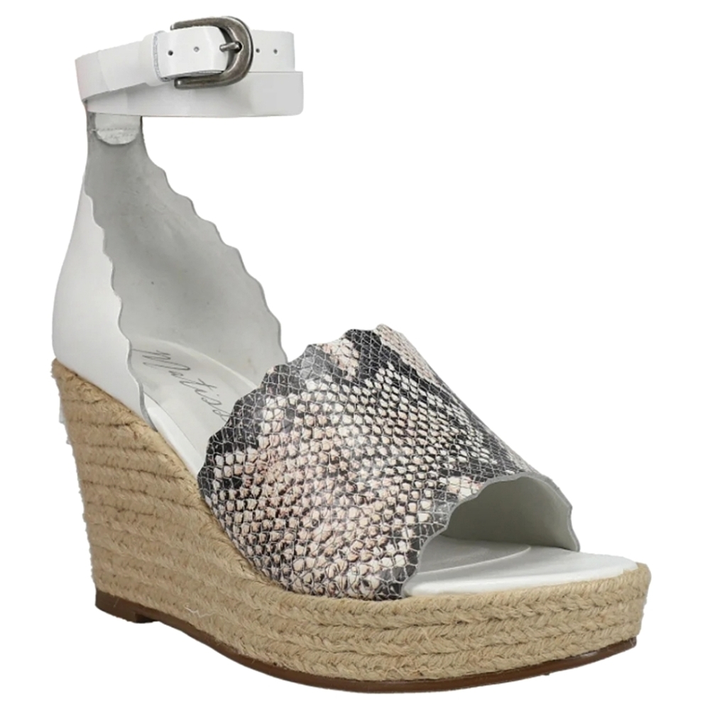 Anthropologie Matisse Roma White Leather Snakeskin Embossed Wedge Sandals Size 9